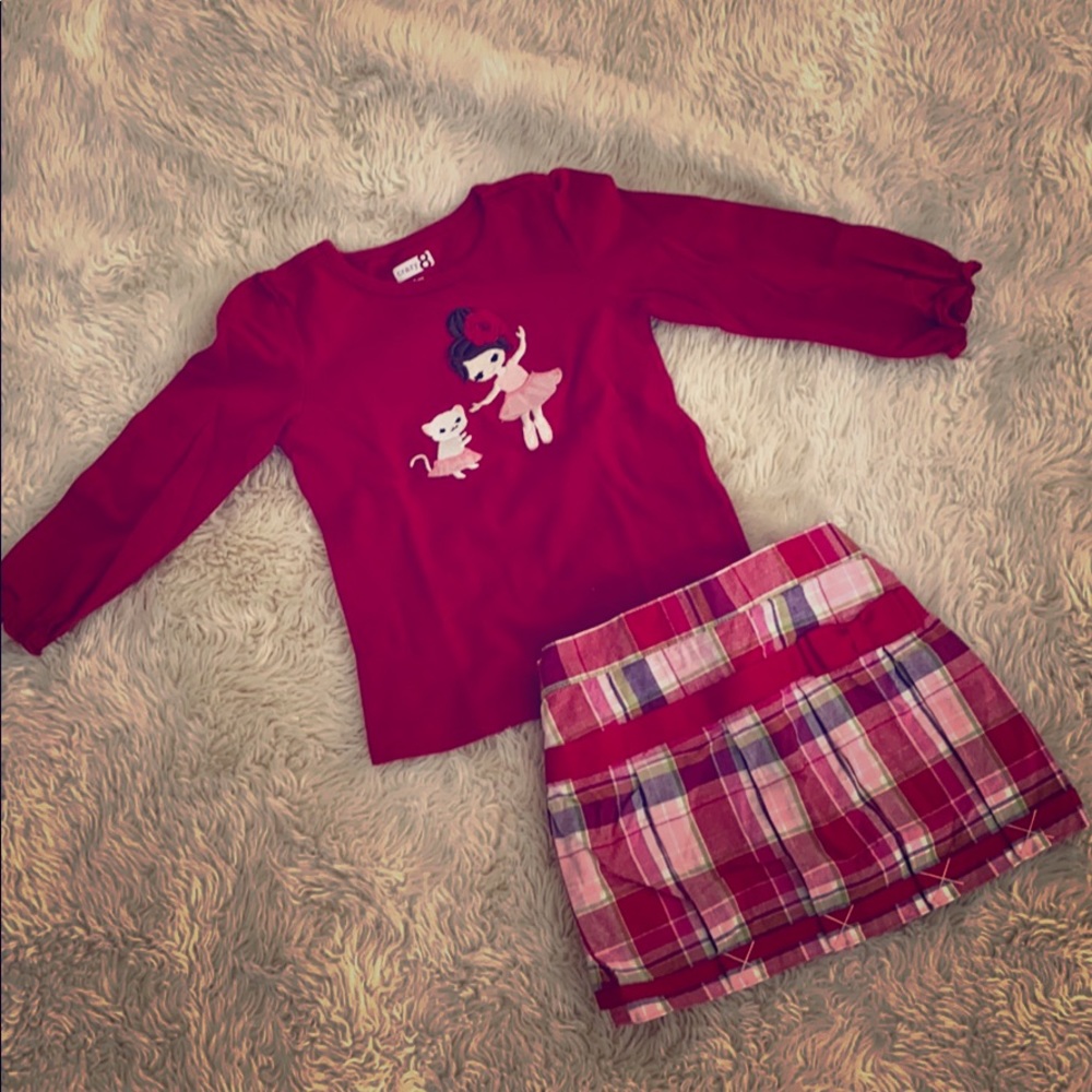 CRAZY 8 Toddler Girl Long Sleeve and Plaid Skirt Set Size 2T EUC